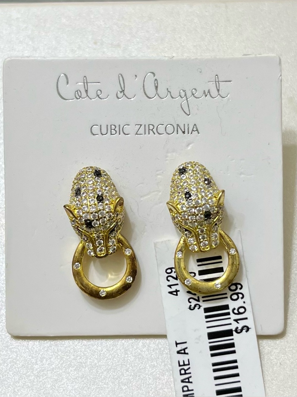 Gold-tone Cubic Zirconia Lionhead Door knocker Earrings - Gold NWT